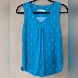 FIG | Blue Sleeveless Pleated V-Neck Tank Top, Size XS